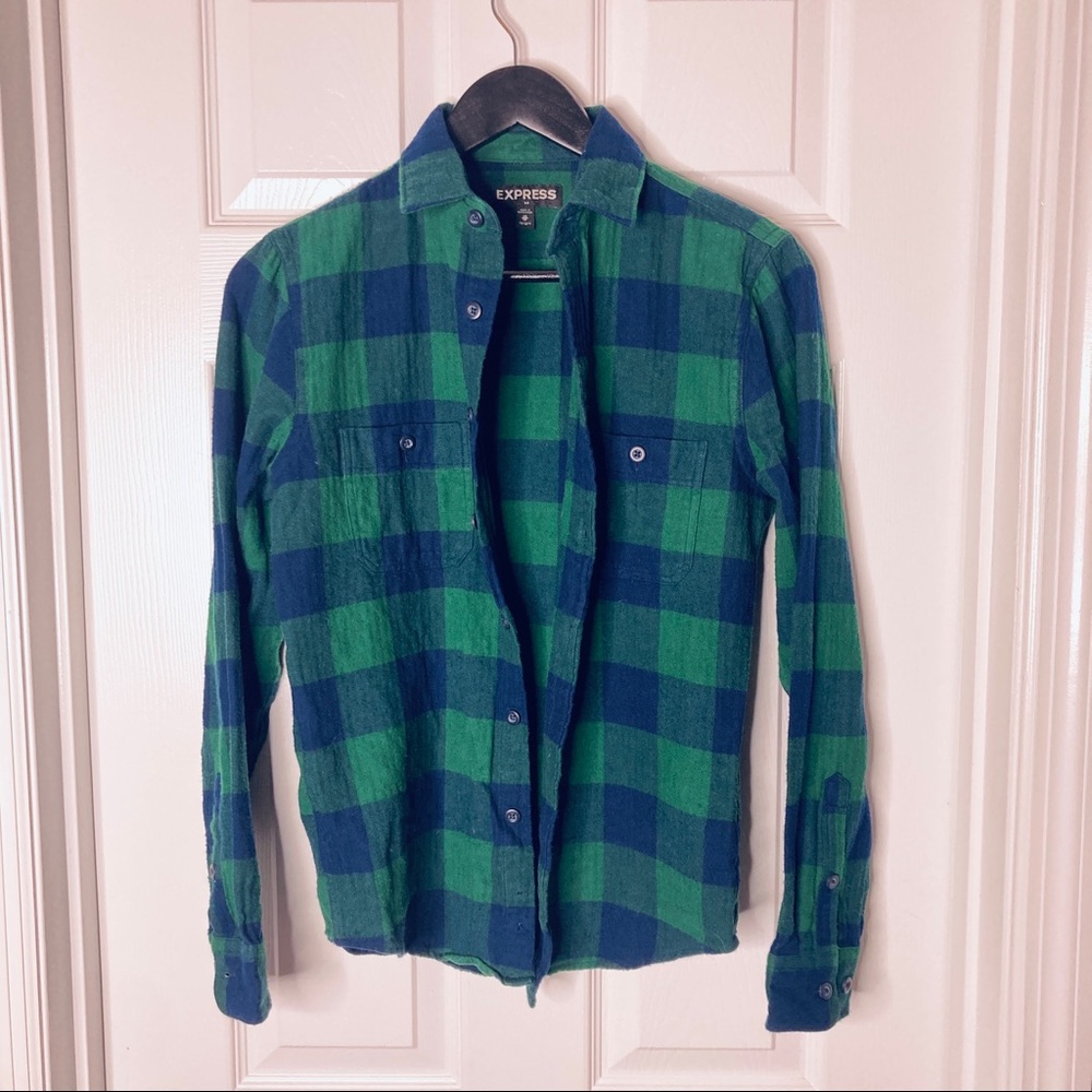 Express Button Down Flannel Green
